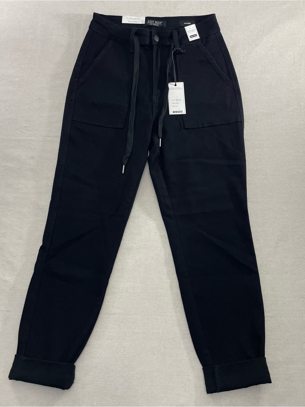 NWT Judy Blue High Waist Jogger Pants Black Double Roll Cuff Denim Women's 5/27